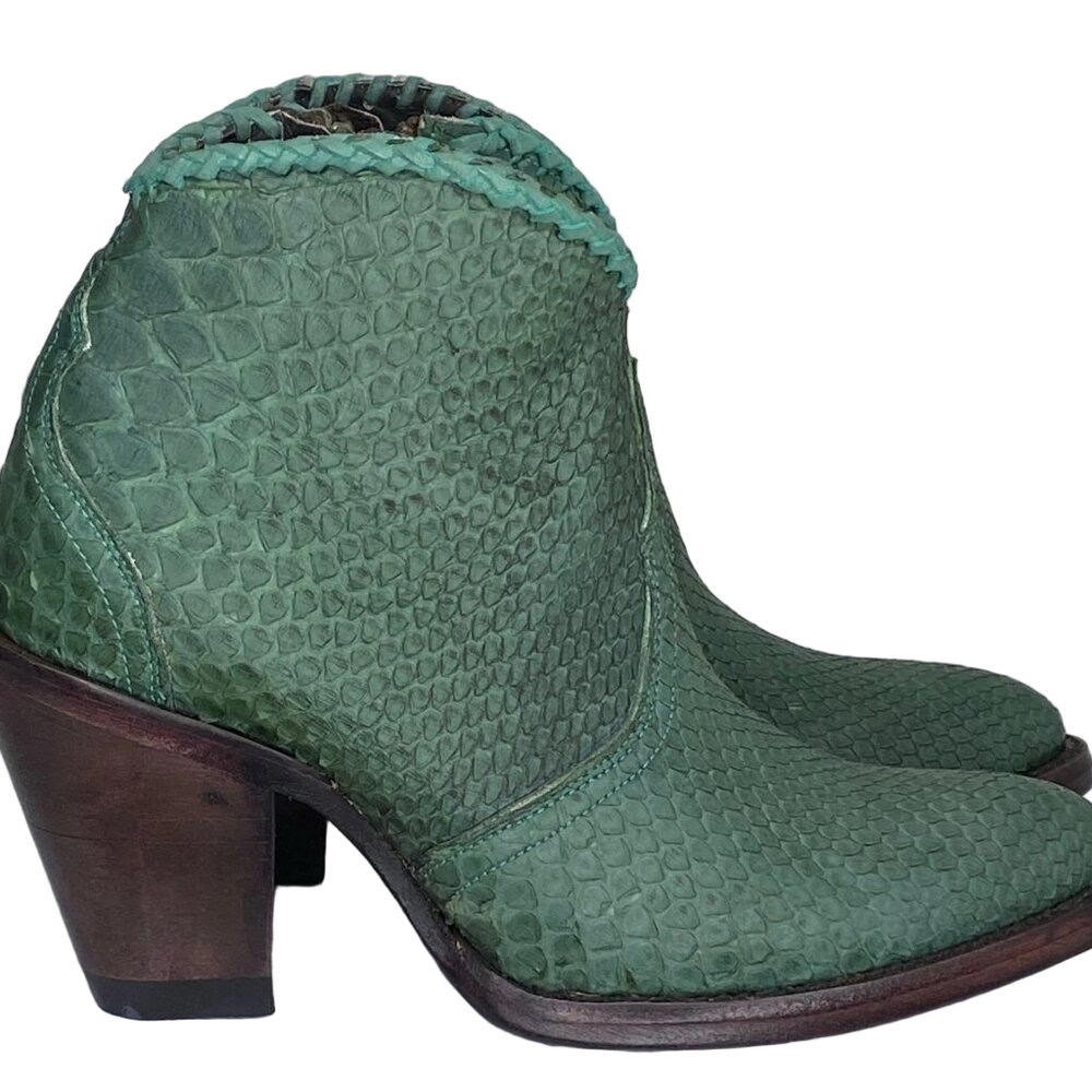 NEW ALLENS Women’s Kyra Boots – Size 6B – Green Leather Ankle Almond Toe Zip-Up